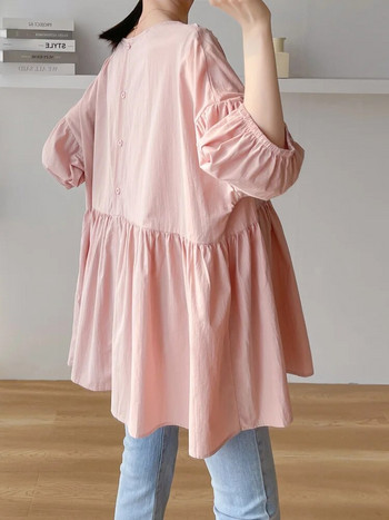CARECODE Καλοκαιρινές μπλούζες εγκύων Φαρδιά μπλούζες casual μονόχρωμο με λαιμόκοψη Ο πλισέ σε συν μέγεθος πουκάμισο εγκυμοσύνης Ρούχα εγκυμοσύνης