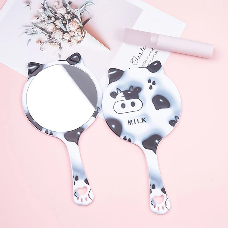 Ръчно огледало за грим Крава Котешки уши Огледало за грим с дръжка Ръчно огледало Спа салон Компактни огледала Козметично огледало за жени