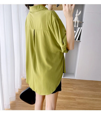 Μονόχρωμα καλοκαιρινά ρούχα θηλασμού για έγκυες ακανόνιστα πουκάμισα κοντό μανίκι με γυριστό γιακά μπλούζες περιστασιακής φροντίδας