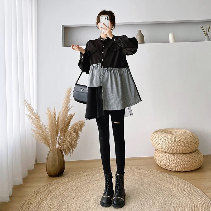 Proljetne i jesenske pamučne majice za trudnice 2023. Patchwork odjeća za trudnice u blok bojama, velika veličina, bluza za trudnice, veleprodaja