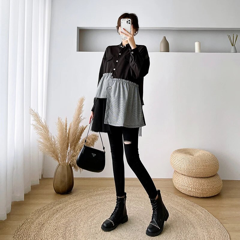 Proljetne i jesenske pamučne majice za trudnice 2023. Patchwork odjeća za trudnice u blok bojama, velika veličina, bluza za trudnice, veleprodaja