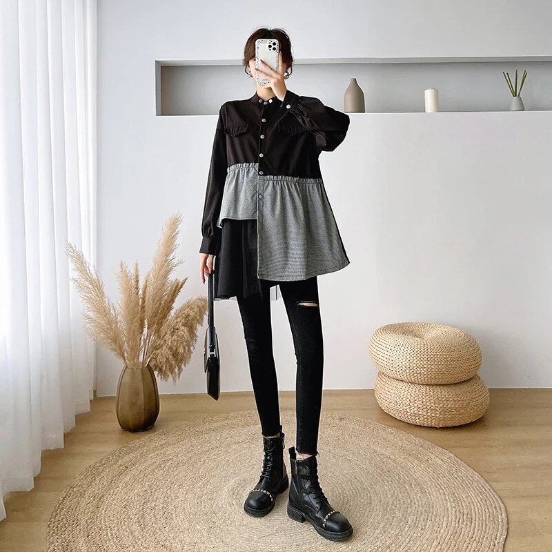 Proljetne i jesenske pamučne majice za trudnice 2023. Patchwork odjeća za trudnice u blok bojama, velika veličina, bluza za trudnice, veleprodaja