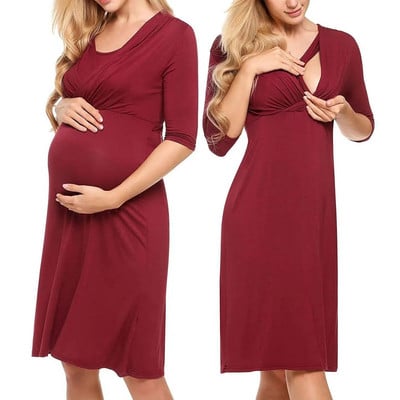 Nova noćna odjeća za dojenje, jednobojna tunika za dojenje, jednobojna ljetna udobna haljina za trudnice Vestido za dojenje
