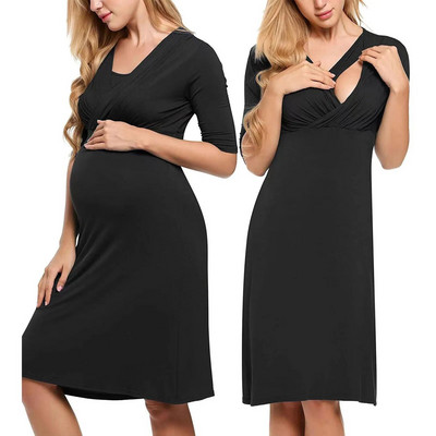 Nova noćna odjeća za dojenje, jednobojna tunika za dojenje, jednobojna ljetna udobna haljina za trudnice Vestido za dojenje