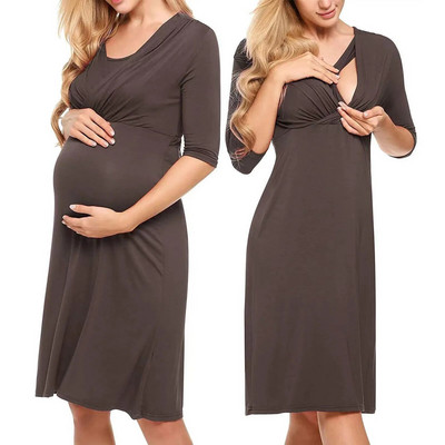 Nova noćna odjeća za dojenje, jednobojna tunika za dojenje, jednobojna ljetna udobna haljina za trudnice Vestido za dojenje