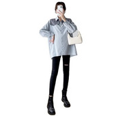 Modne majice za trudnice s dugim rukavima, mornarskim ovratnikom, pamučne bluze za trudnice, široka trudnička majica s dugmadima u elegantnom stilu