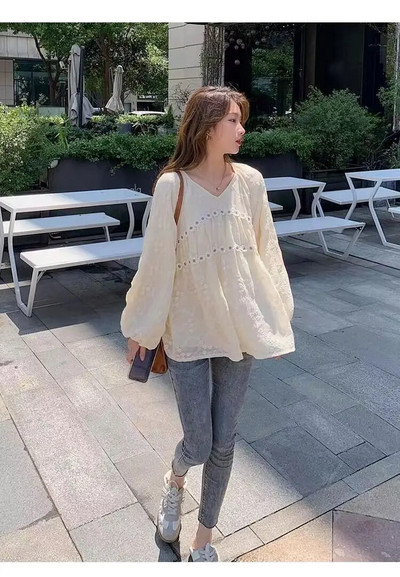 Proljeće Ljeto Gravida Odjeća Trudničke bluze V-izrez Čipkana košulja s vezom Plus Veličina Majica dugih rukava za trudnice