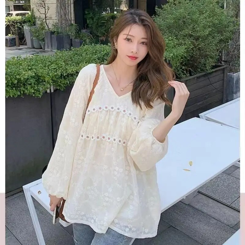 Proljeće Ljeto Gravida Odjeća Trudničke bluze V-izrez Čipkana košulja s vezom Plus Veličina Majica dugih rukava za trudnice