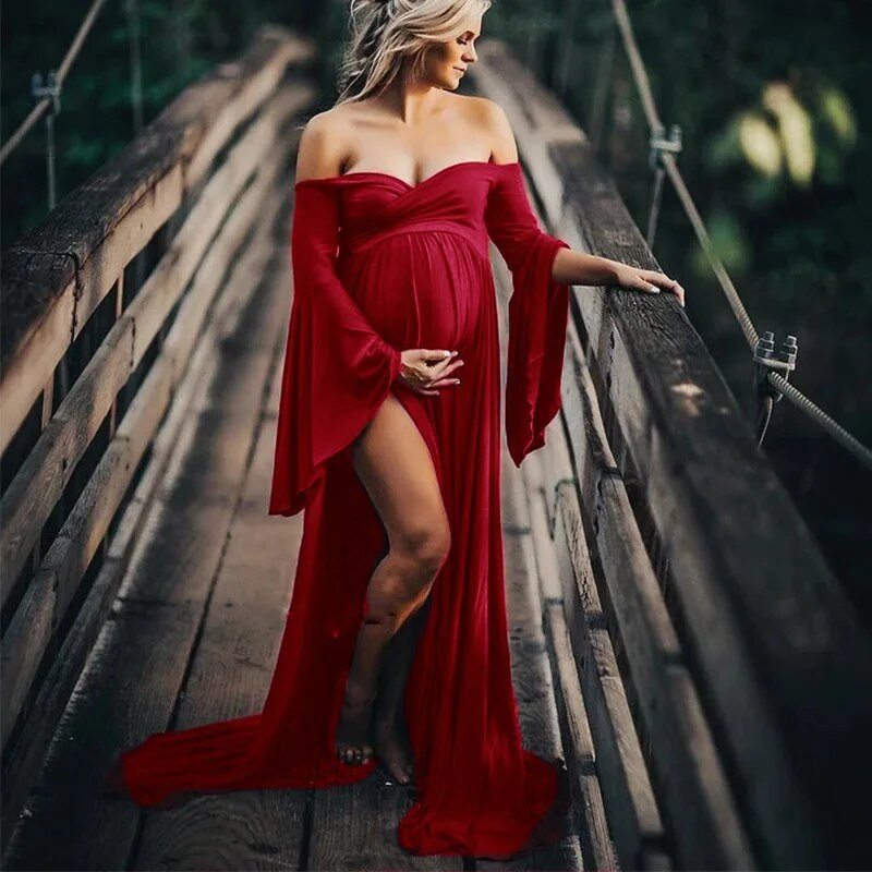 Grūtnieču kleitas ar uzplaiksnāmām piedurknēm Fotosesijas, garas Vestidos, kleita bez pleciem, grūtnieces fotosesija