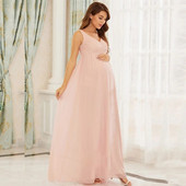 Modna, elegantna haljina za trudnice bez rukava, duga ljetna haljina s V izrezom, seksi haljina za zabavu, ženska maksi crvena ružičasta haljina od šifona