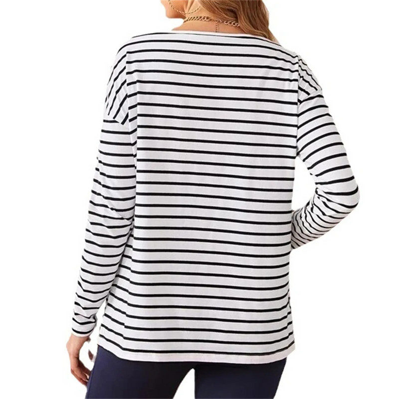 Nova ženska prugasta majica dugih rukava za trudnice, jednobojna majica za dojenje Osnovna majica kratkih rukava s O izrezom Modna ležerna majica za dojenje za trudnice