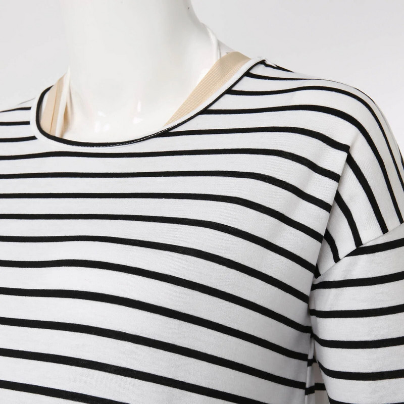 Nova ženska prugasta majica dugih rukava za trudnice, jednobojna majica za dojenje Osnovna majica kratkih rukava s O izrezom Modna ležerna majica za dojenje za trudnice