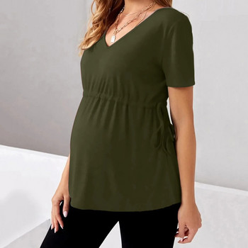 Μπλουζάκια μητρότητας Μπλουζάκι με κοντό μανίκι στο πλάι Ruching T-shirt εγκυμοσύνης με στρογγυλή λαιμόκοψη μονόχρωμο μπλουζάκι μπλουζάκι καλοκαιρινά ρούχα
