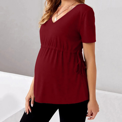 Туника за бременни Горна риза за бременни, тениска с къс ръкав, тениска с кръгло деколте, едноцветна тениска, лятно облекло