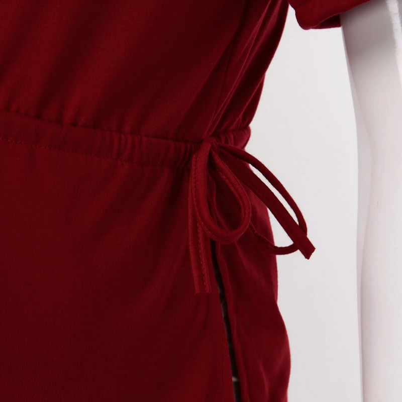 Kismama tunika felsők terhes ing rövid ujjú oldalsó póló Terhességi kerek nyakú, egyszínű póló nyári ruházat