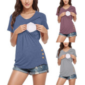 Majica kratkih rukava za trudnice Majice za majke i dojilje Ljeto za trudnice Pulover s dugmadima s bočne strane Jednobojna bluza za dojenje