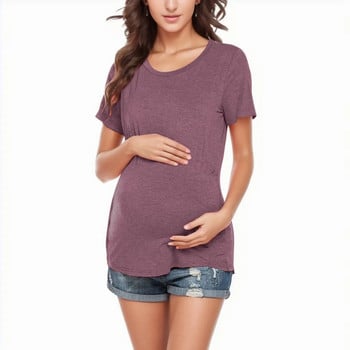 Μπλουζάκι εγκυμοσύνης με κοντό μανίκι Moms Nursing tops Έγκυες καλοκαιρινές μονόχρωμες μπλούζα θηλασμού πουλόβερ