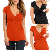 Ljetna modna pamučna majica kratkih rukava za trudnice s v-izrezom za dojenje kratkih rukava za trudnice