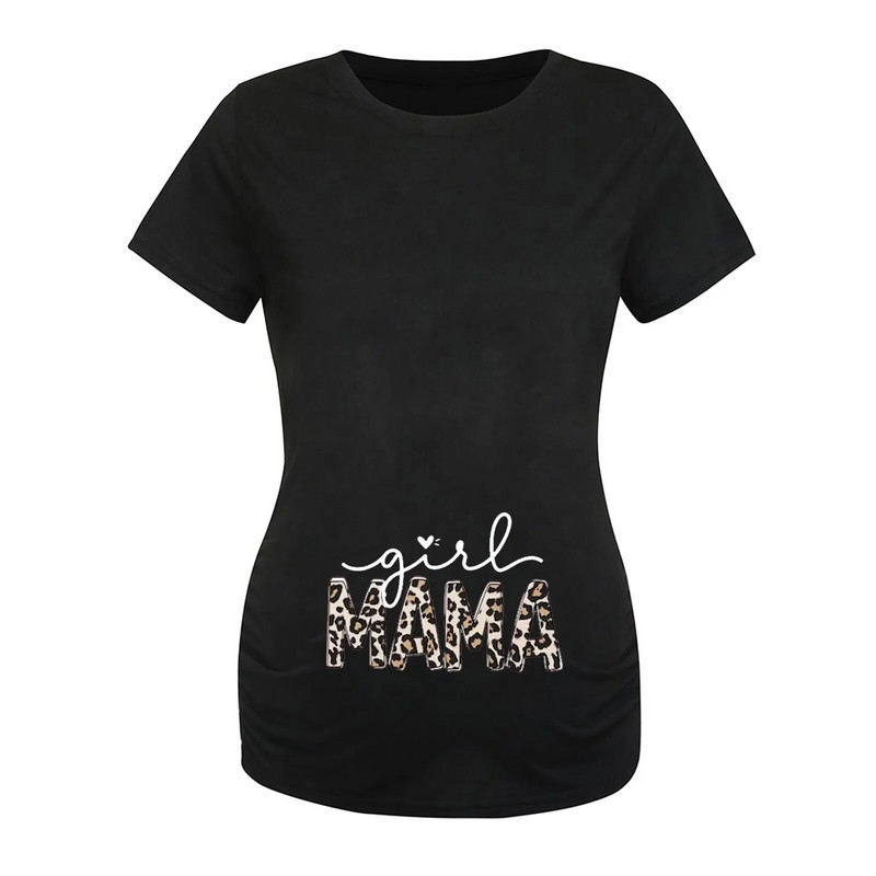 Kismama rövid ujjú póló Női, legény nyakú, rövid ujjú felsők Vicces levélmintás oldalak bolyhos blúz Terhességi tunika blúz