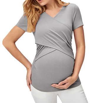 Γυναικεία μπλουζάκια νοσηλευτικής εγκυμοσύνης Ρούχα θηλασμού Καλοκαιρινό μπλουζάκι εγκυμοσύνης με κοντό μανίκι πλισέ ανοιχτό