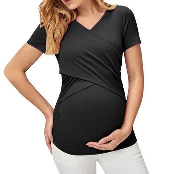 Γυναικεία μπλουζάκια νοσηλευτικής εγκυμοσύνης Ρούχα θηλασμού Καλοκαιρινό μπλουζάκι εγκυμοσύνης με κοντό μανίκι πλισέ ανοιχτό
