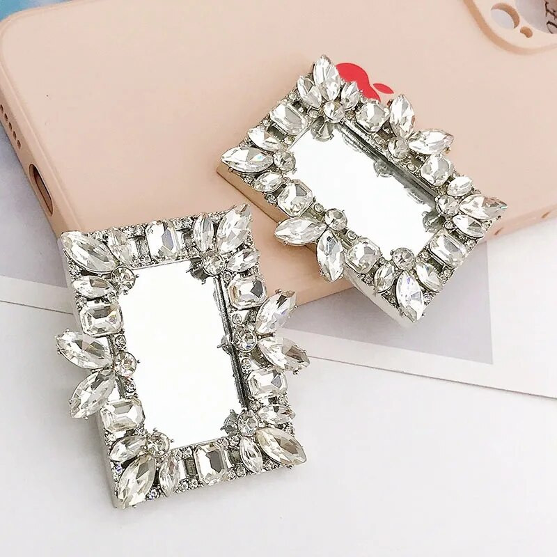 Telefono dėklo dangtelio dekoravimas Mini Pocket Beauty kosmetinis makiažo veidrodis, Moterų kalėdinė dovana, Senovinis krištolo gėlių veidrodis makiažas