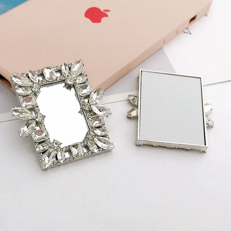 Telefono dėklo dangtelio dekoravimas Mini Pocket Beauty kosmetinis makiažo veidrodis, Moterų kalėdinė dovana, Senovinis krištolo gėlių veidrodis makiažas