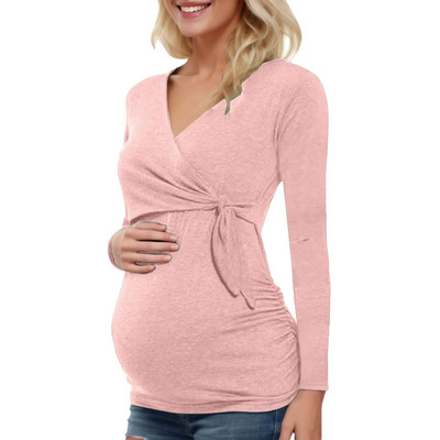 Grūtnieču krekli ar garām piedurknēm Grūtniecēm barošanas topi grūtniecēm rudens blūze zīdīšanas V veida kakla izgriezumam Seksīgs tops grūtniecēm.