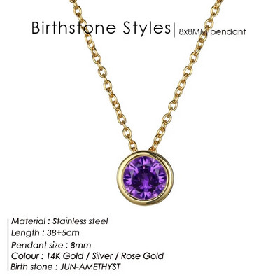JUJIE 316L kristalna ogrlica od nehrđajućeg čelika za žene Moda 12 boja Birthstone Ogrlice Veleprodaja nakita/Dropshipping