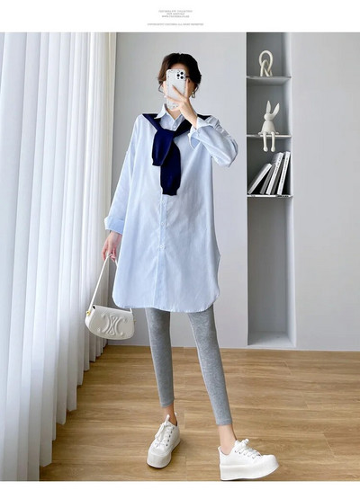 Majice za trudnice u korejskom stilu Prugaste bluze velikih veličina za trudnice Dugi rukavi Ovratnik na ovratnik Odjeća za trudnice Split