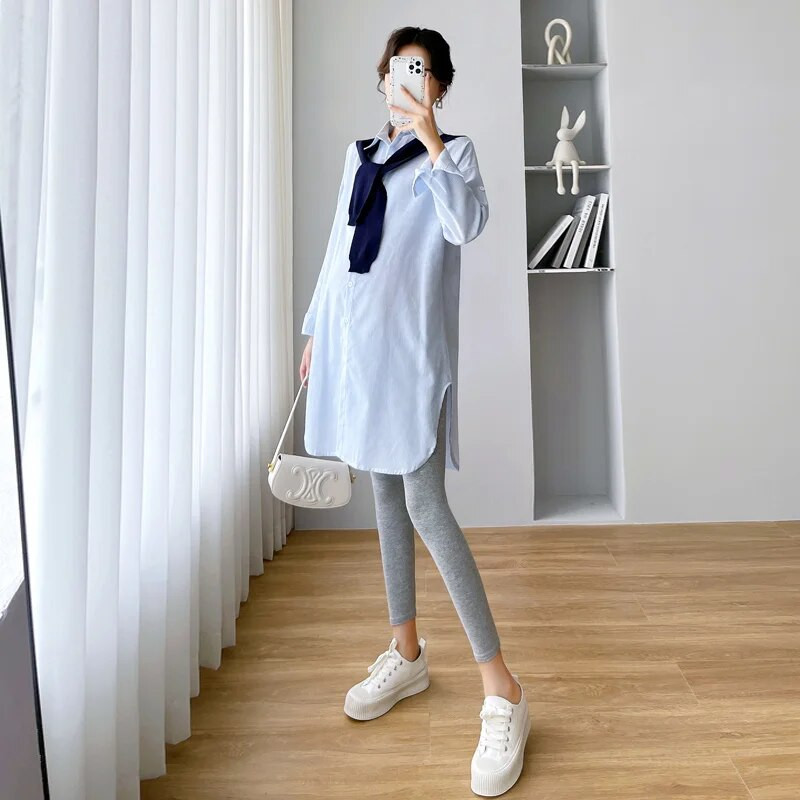 Majice za trudnice u korejskom stilu Prugaste bluze velikih veličina za trudnice Dugi rukavi Ovratnik na ovratnik Odjeća za trudnice Split