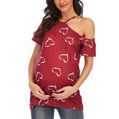 Majica kratkih rukava s otvorenim ramenima za trudnice Ljetna ženska ženska majica s printom srca kratkih rukava Klasične majice Majica za majke Pulover Odjeća za trudnice Novo