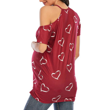 Μπλουζάκι μητρότητας εκτός ώμου Καλοκαιρινό γυναικείο κοντό μανίκι καρδιές με τύπωμα κλασικά μπλουζάκια μπλουζάκι Mothers πουλόβερ Ρούχα εγκυμοσύνης Νέο