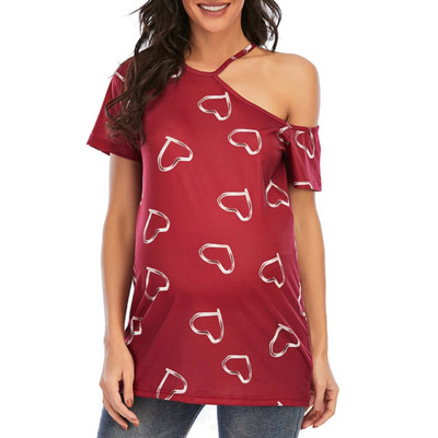 Majica kratkih rukava s otvorenim ramenima za trudnice Ljetna ženska ženska majica s printom srca kratkih rukava Klasične majice Majica za majke Pulover Odjeća za trudnice Novo