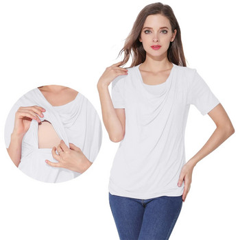 Μπλουζάκι θηλασμού μητρότητας Γυναικείο μπλουζάκι μπλουζάκι σε μονόχρωμο μπλουζάκι έγκυος μαμά κοντομάνικο Basic Nursing soft μπλούζα