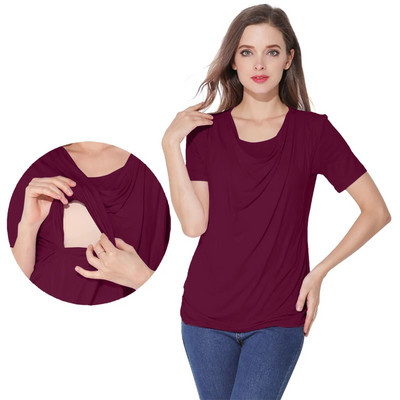 Grūtnieču zīdīšanas T krekls Sieviešu ikdienas tīras krāsas T krekls grūtniecei ar īsām piedurknēm Blūze barošanai ar krūti