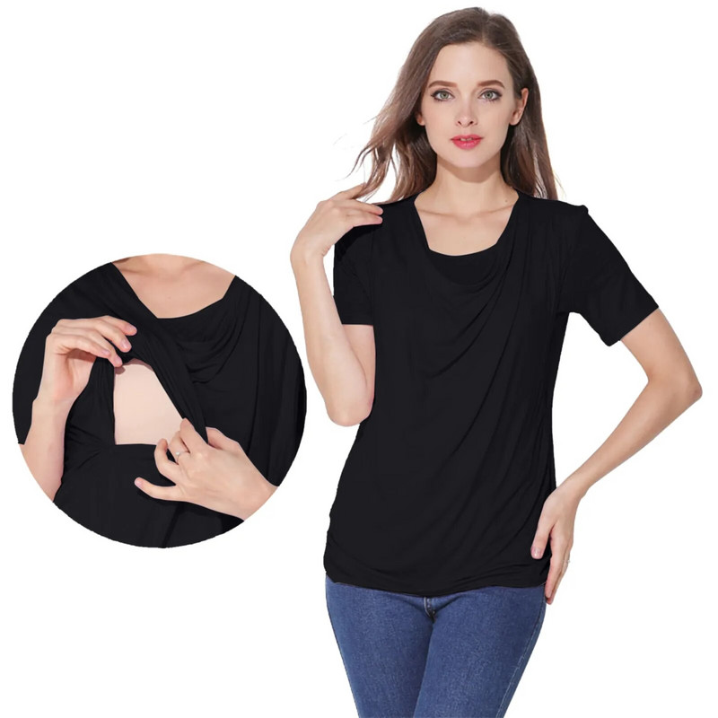 Grūtnieču zīdīšanas T krekls Sieviešu ikdienas tīras krāsas T krekls grūtniecei ar īsām piedurknēm Blūze barošanai ar krūti