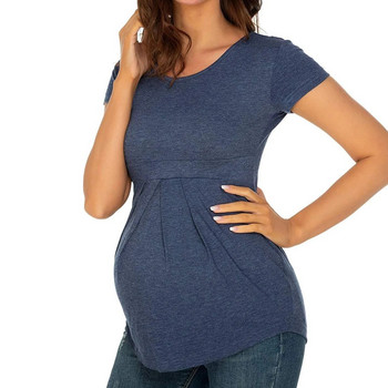 Casual γυναικείο μπλουζάκι εγκυμοσύνης Καλοκαιρινό χρώμα με κοντό μανίκι βολάν Μπλουζάκι Πλήρης λαιμόκοψη Basic Nursing Tops Comfort Tee