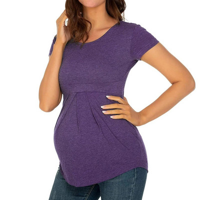 Ležerna ženska majica kratkih rukava za trudnice, ljetna majica s kratkim rukavima u boji, kratkih rukava s volanima, s okruglim izrezom, osnovne majice za dojilje, udobna majica