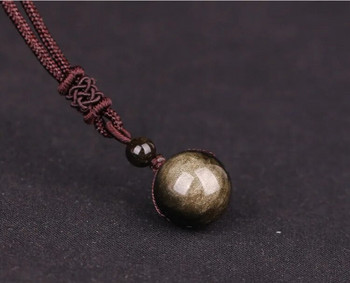 Φυσική πέτρα 16mm Μαύρος οψιδιανός Tiger Eye Stone μενταγιόν Μεταφορά Lucky Amulet Κρυστάλλινο κρεμαστό κολιέ