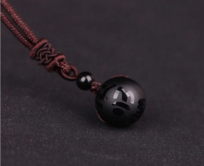 Dabīgā akmens 16 mm melna obsidiāna tīģera acs akmens kulonu pārsūtīšana Lucky Amulet kristāla kulonu kaklarota