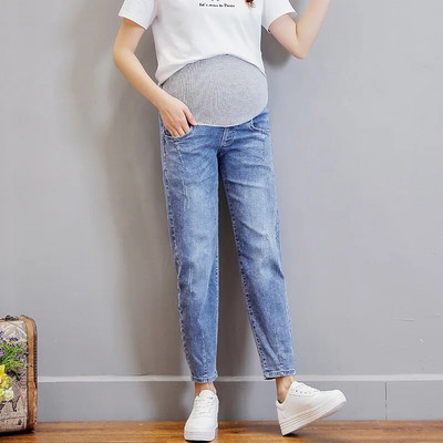 Vintgae Washed Denim Maternity Jeans za trudnice Odjeća Elastični struk Trbuh Široke hlače Trudnoća Gravidas Clothing 2022