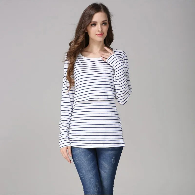 Prugaste majice za trudnice, dugih rukava, odjeća za dojenje, za trudnice, pamučne majice nakon poroda, majice za trudnice