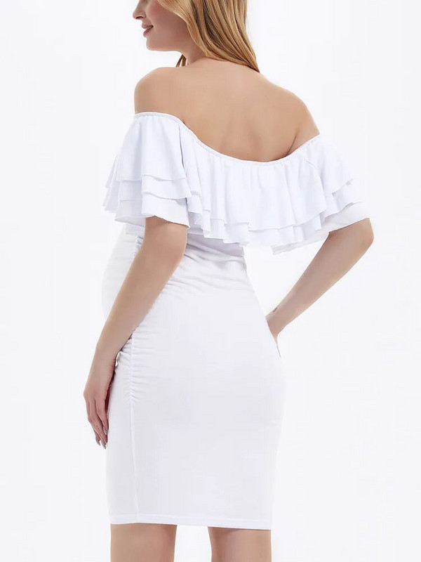 Bijele haljine za trudnice za foto snimanje, ljeto, seksi bodi s otvorenim ramenima i volanima za trudnice