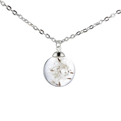 Caurspīdīga stikla flakona kaklarota vēlmju pudele, žāvētu ziedu kulonu rotaslietas atverams skrūvējams vāciņš tērauda ķēdes šarms smaržu burkas