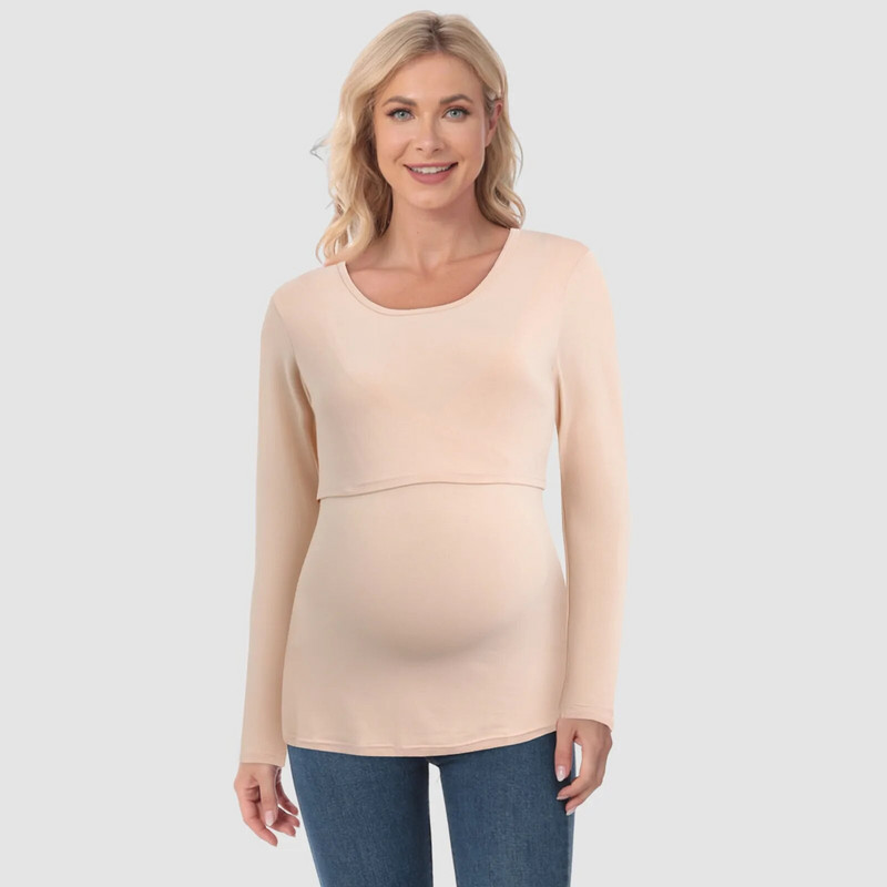 Mame Jesen dugih rukava Trudnička odjeća Majice za dojenje za trudnice Jednobojna majica za dojenje 2023 Majice