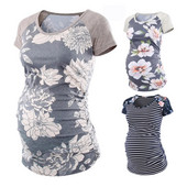 Majica kratkih rukava s cvjetnim printom za trudnice Trudnice s okruglim izrezom i kratkim rukavima s naborima sa strane Osnovna majica za trudnice Bluza Ropa