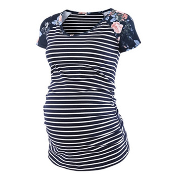 Μπλουζάκι εγκυμοσύνης με φλοράλ εμπριμέ μπλουζάκι για έγκυες γυναίκες με λαιμόκοψη κοντό μανίκι Ruched μπλουζάκια εγκυμοσύνης Basic μπλουζάκι μπλουζάκι Ropa