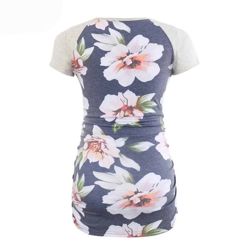 Majica kratkih rukava s cvjetnim printom za trudnice Trudnice s okruglim izrezom i kratkim rukavima s naborima sa strane Osnovna majica za trudnice Bluza Ropa
