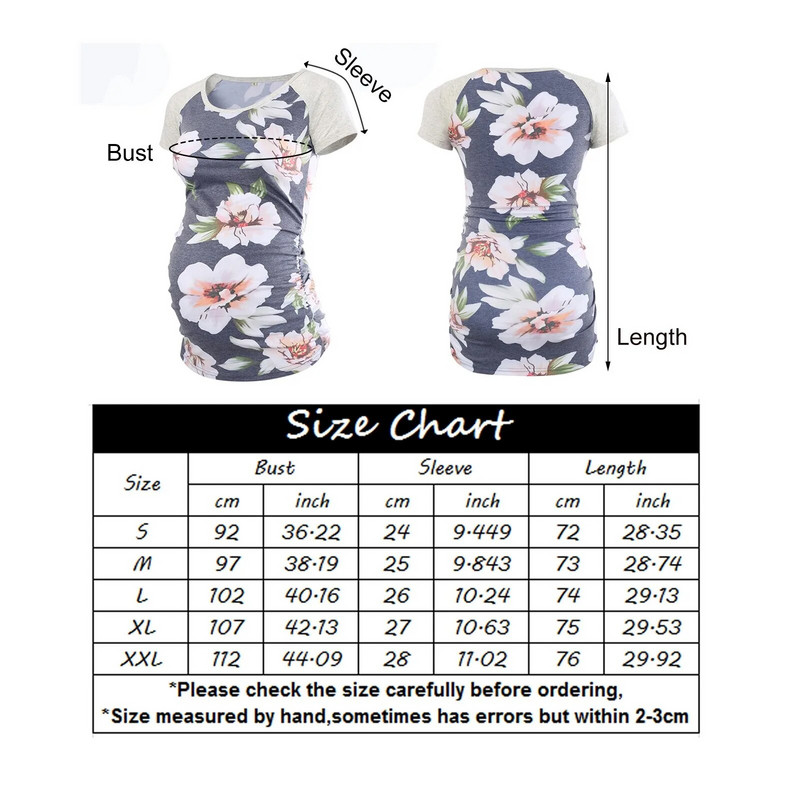 Majica kratkih rukava s cvjetnim printom za trudnice Trudnice s okruglim izrezom i kratkim rukavima s naborima sa strane Osnovna majica za trudnice Bluza Ropa